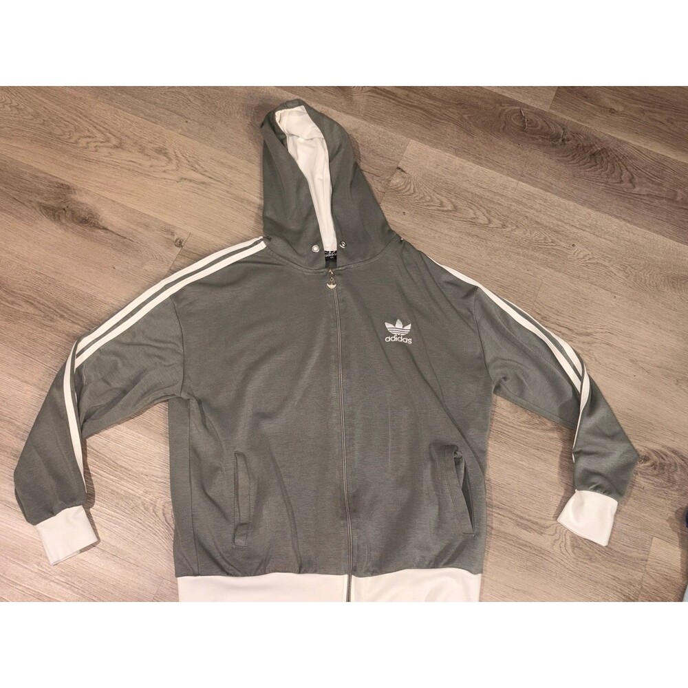 Women’s Adidas Zip Up Hoodie Green White 2XL EUC missing strings from‎ hoodie